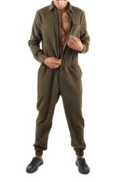 FULL ZIP MILITARY GREEN WOOL JUMPSUIT -Layer Outfit 3699719929940 3