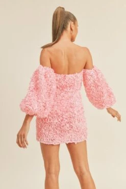 3D Floral Balloon Sleeve Mini Dress -Layer Outfit 37068044435605 2