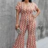 Plus Size Chevron Stripe Short Sleeve Jumpsuit -Layer Outfit 37308037824765 1