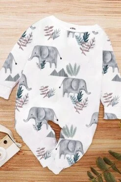 Lovely Cartoon Elephant Printed Baby Jumpsuit
