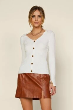 Ribbed Knit Button Down Top