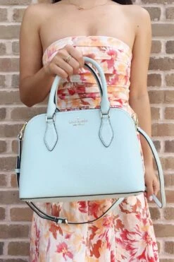 Kate Spade Darcy Small Top Zip Satchel Crossbody Leather Crossbody Blue Glow -Layer Outfit 37835005460708 5