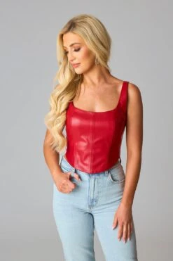 BuddyLove Coco Vegan Leather Corset Top - Scarlet -Layer Outfit 37853946740930 3