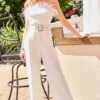 Feather Trimmed Jumpsuit, White 1 Feather Trimmed Jumpsuit, White -Layer Outfit 37949817323756 1
