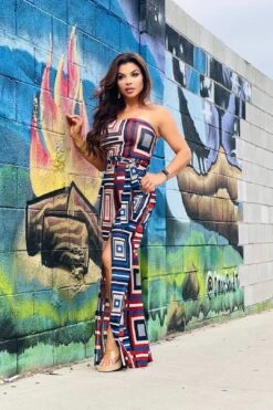 COULD I BE DREAMIN Multi Print Strapless Jumpsuit