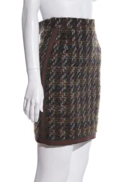 Chanel Boutique Vintage Green & Brown Tweed Mini Skirt SZ 34