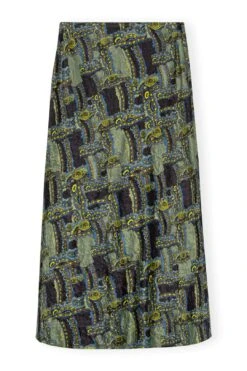 Crinkled Satin Midi Skirt - Paisley Weave