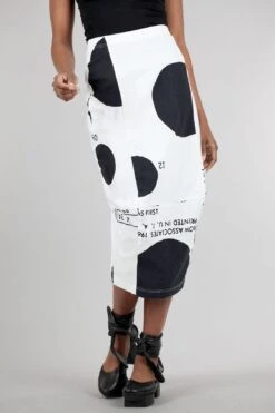 Sig Stretch Column Skirt, White/Black Dot
