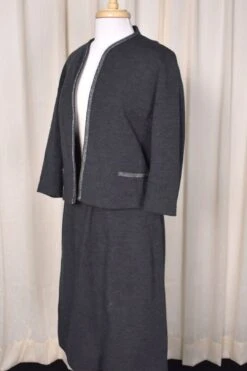 1960s Charcoal Wool Skirt Set -Layer Outfit 38666375627000 3