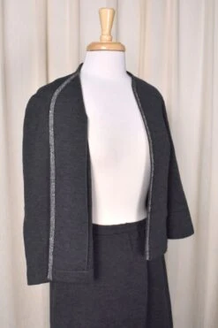 1960s Charcoal Wool Skirt Set -Layer Outfit 38666375692536 5