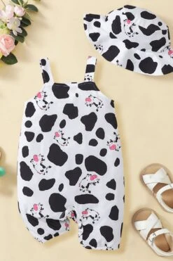 2PCS Cute Cow Printed Baby Jumpsuit Set
