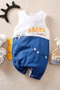 Roarr Cool Dude Letter Dinosaur Printed Baby Jumpsuit