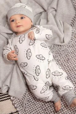2PCS Cute Flying Saucers Printed Baby Jumpsuit