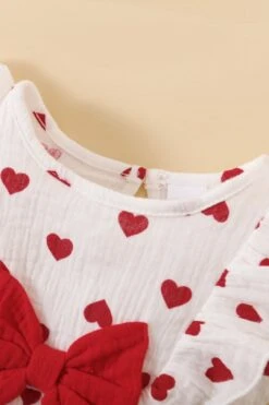 2PCS Cute Allover Heart Printed Bowknot Decor Sleeveless Jumpsuit -Layer Outfit 38919010484444 4