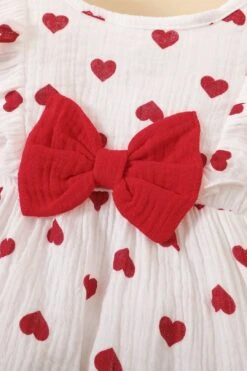 2PCS Cute Allover Heart Printed Bowknot Decor Sleeveless Jumpsuit -Layer Outfit 38919010549980 6