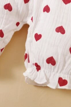 2PCS Cute Allover Heart Printed Bowknot Decor Sleeveless Jumpsuit -Layer Outfit 38919010582748 7