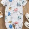 Cute Allover Elephant Giraffe Printed Baby Jumpsuit -Layer Outfit 38921461956828 1