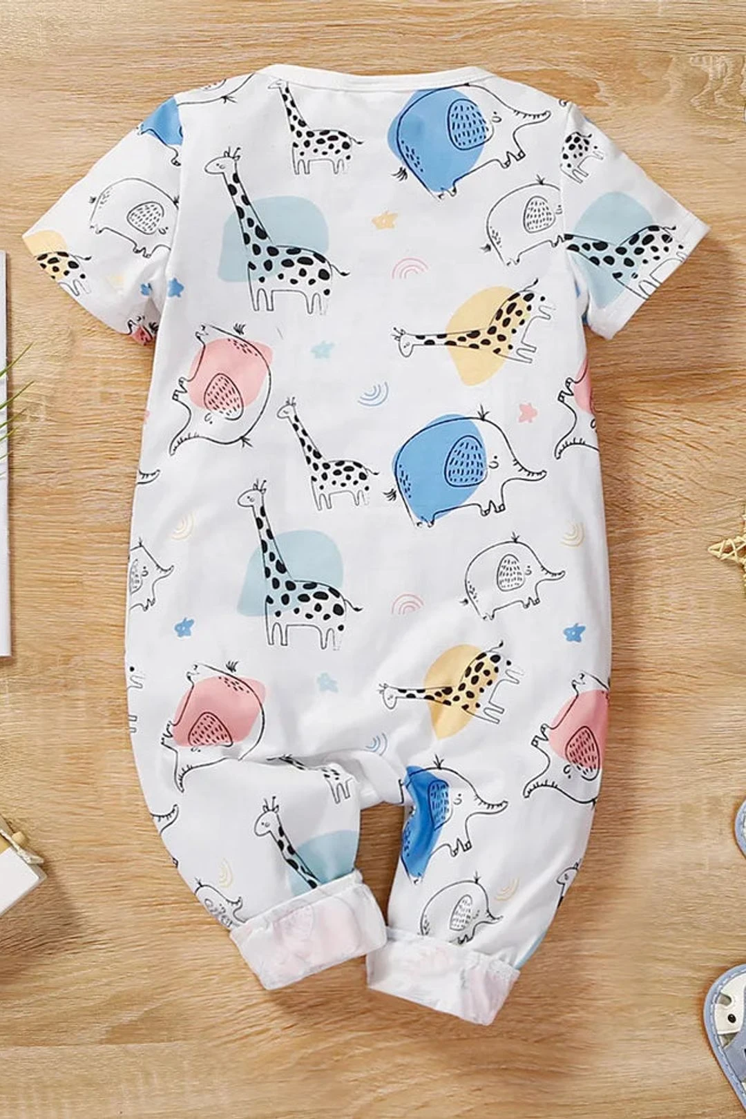 Cute Allover Elephant Giraffe Printed Baby Jumpsuit 4 Cute Allover Elephant Giraffe Printed Baby Jumpsuit - Image 2