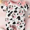 2PCS Sweet Allover Cow Printed Baby Girl Jumpsuit -Layer Outfit 38960186294492 1