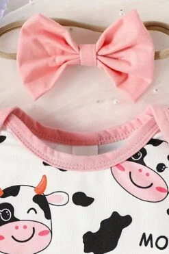 2PCS Sweet Allover Cow Printed Baby Girl Jumpsuit -Layer Outfit 38960187900124 3