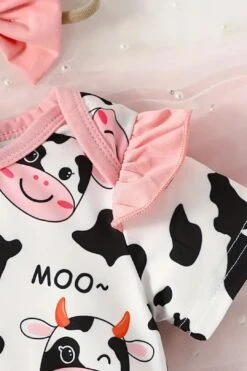 2PCS Sweet Allover Cow Printed Baby Girl Jumpsuit -Layer Outfit 38960188784860 4