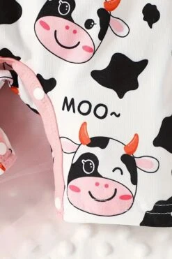 2PCS Sweet Allover Cow Printed Baby Girl Jumpsuit -Layer Outfit 38960189669596 5