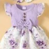 Sweet Floral Printed Bow Front Ruffle Trim Baby Romper Skirt -Layer Outfit 38967321657564 1
