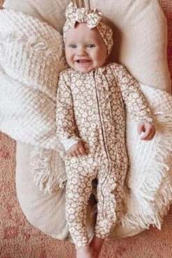 2PCS Lovely Floral Printed Baby Long Sleeve Jumpsuit