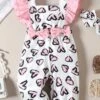 2PCS Lovely Bowknot Heart Printed Baby Sleeveless Jumpsuit -Layer Outfit 38988166365404 1
