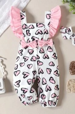 2PCS Lovely Bowknot Heart Printed Baby Sleeveless Jumpsuit