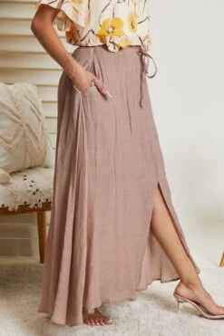 Sweet Lovely By Jen Full Size Leaps And Bounds Slit Maxi Skirt In Mocha -Layer Outfit 39053515522266 3