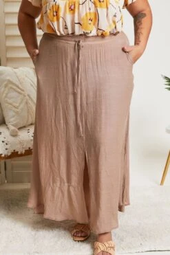 Sweet Lovely By Jen Full Size Leaps And Bounds Slit Maxi Skirt In Mocha -Layer Outfit 39053515587802 5