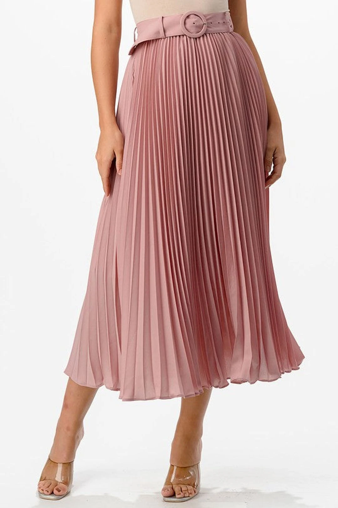 Pleated W/ Belt Dusty Pink Skirt 3 Pleated W/ Belt Dusty Pink Skirt