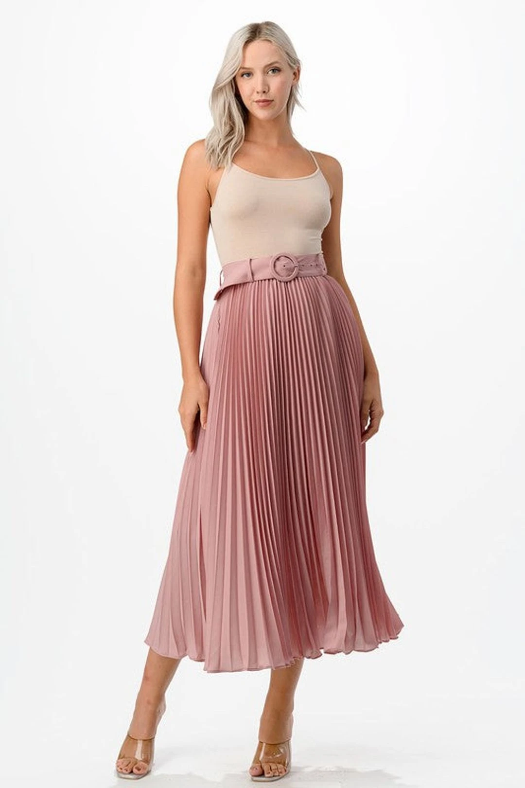 Pleated W/ Belt Dusty Pink Skirt 5 Pleated W/ Belt Dusty Pink Skirt - Image 3