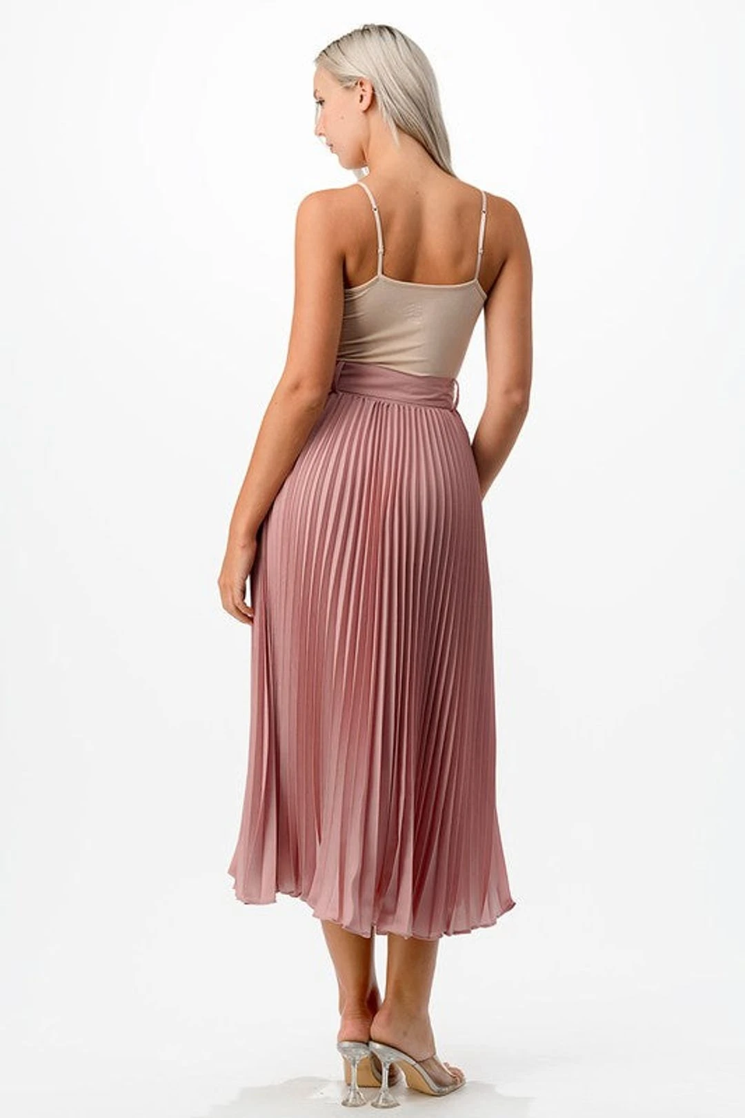 Pleated W/ Belt Dusty Pink Skirt 6 Pleated W/ Belt Dusty Pink Skirt - Image 4