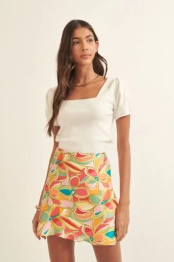 Bold Flower Satin Mini Skirt