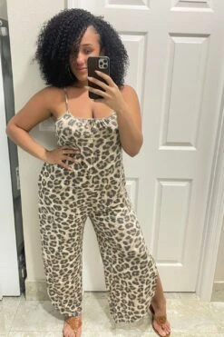 Zenana Animal Print Slit Jumpsuit -Layer Outfit 39213248577754 2