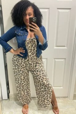 Zenana Animal Print Slit Jumpsuit -Layer Outfit 39213252051162 3
