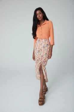 Ruched Trumpet Skirt Hi-Low Hem