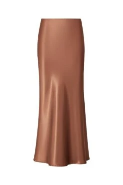 Maxi Satin Skirt In Camel Brown