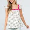 Polka Dot Ruffle Sleeve Black & White Top