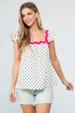 Polka Dot Ruffle Sleeve Black & White Top