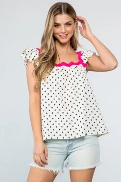 Polka Dot Ruffle Sleeve Black & White Top 17 Polka Dot Ruffle Sleeve Black & White Top -Layer Outfit 39460685152485 6