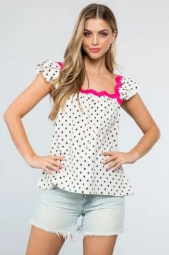 Polka Dot Ruffle Sleeve Black & White Top 19 Polka Dot Ruffle Sleeve Black & White Top -Layer Outfit 39460685381861 8