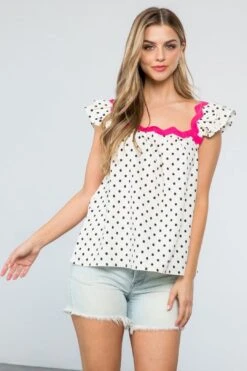 Polka Dot Ruffle Sleeve Black & White Top 20 Polka Dot Ruffle Sleeve Black & White Top -Layer Outfit 39460685447397 9
