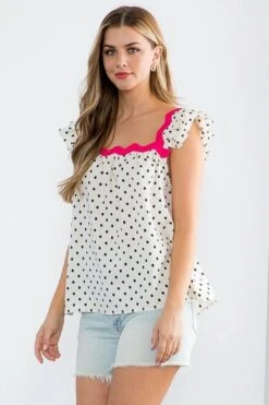 Polka Dot Ruffle Sleeve Black & White Top 21 Polka Dot Ruffle Sleeve Black & White Top -Layer Outfit 39460685480165 10