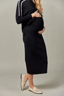 Maternity Knit Midi Skirt In Black -Layer Outfit 39470618345701 3