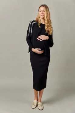 Maternity Knit Midi Skirt In Black -Layer Outfit 39470618607845 2
