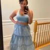 BLUE ACID WASH TIERED RUFFLE MAXI SKIRT