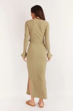 ALINA MIDI SKIRT - OLIVE RIBBED -Layer Outfit 39573712077018 6